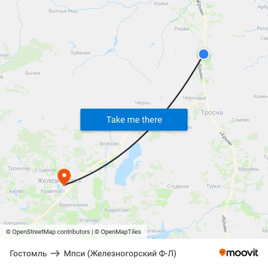 Гостомль to Мпси (Железногорский Ф-Л) map