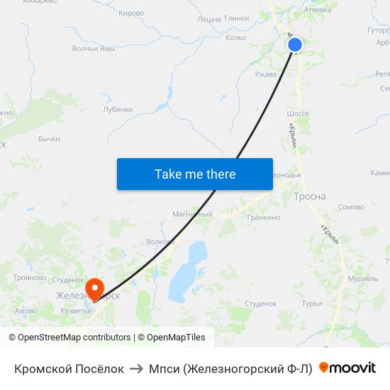 Кромской Посёлок to Мпси (Железногорский Ф-Л) map