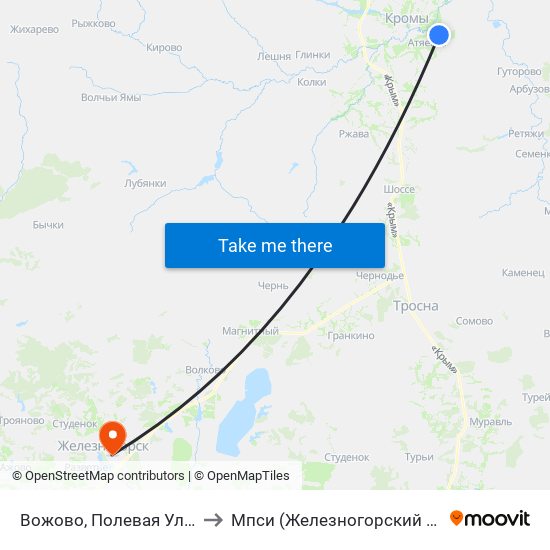 Вожово, Полевая Улица to Мпси (Железногорский Ф-Л) map