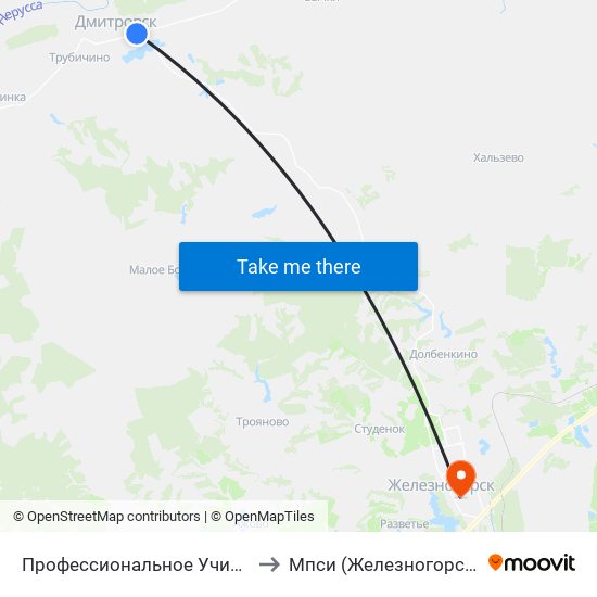 Профессиональное Училище №21 to Мпси (Железногорский Ф-Л) map