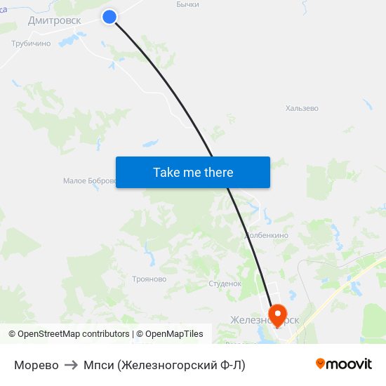 Морево to Мпси (Железногорский Ф-Л) map