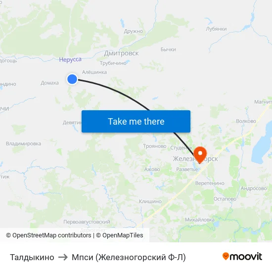 Талдыкино to Мпси (Железногорский Ф-Л) map