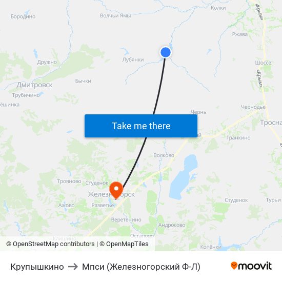 Крупышкино to Мпси (Железногорский Ф-Л) map