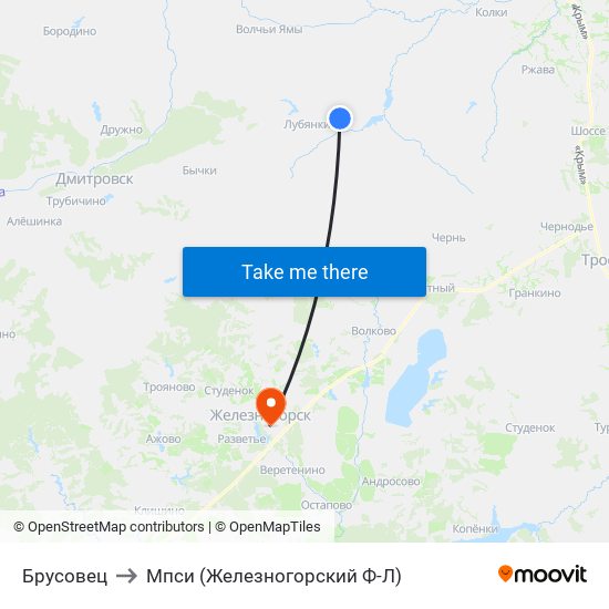 Брусовец to Мпси (Железногорский Ф-Л) map