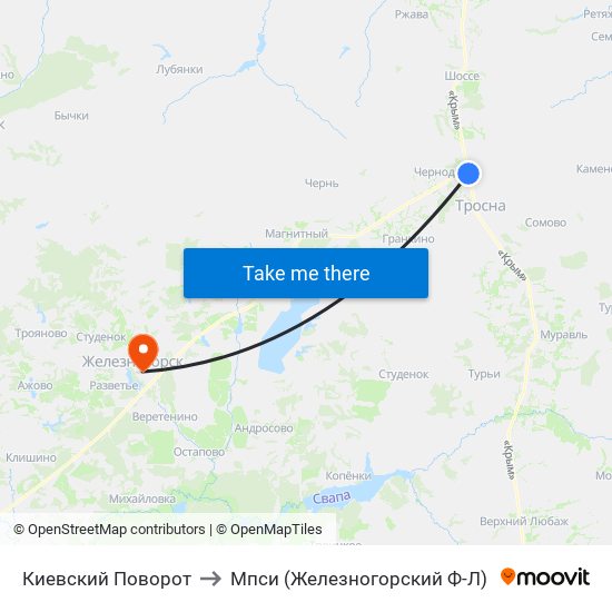 Киевский Поворот to Мпси (Железногорский Ф-Л) map
