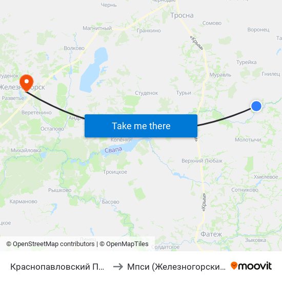 Краснопавловский Посёлок to Мпси (Железногорский Ф-Л) map