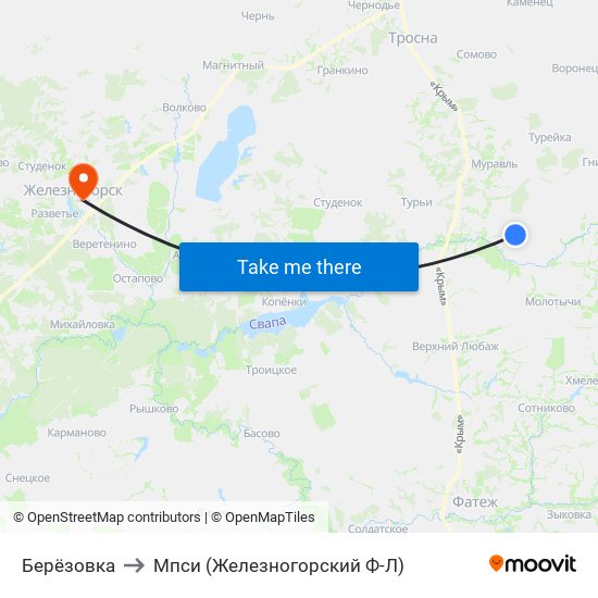 Берёзовка to Мпси (Железногорский Ф-Л) map