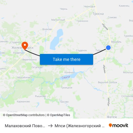 Малаховский Поворот to Мпси (Железногорский Ф-Л) map