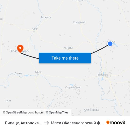 Липецк, Автовокзал to Мпси (Железногорский Ф-Л) map
