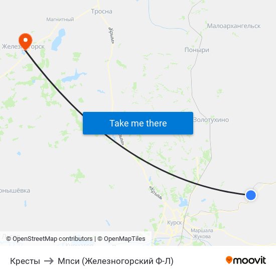 Кресты to Мпси (Железногорский Ф-Л) map