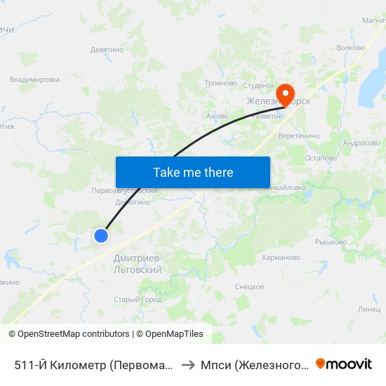 511-Й Километр (Первомайский Посёлок) to Мпси (Железногорский Ф-Л) map