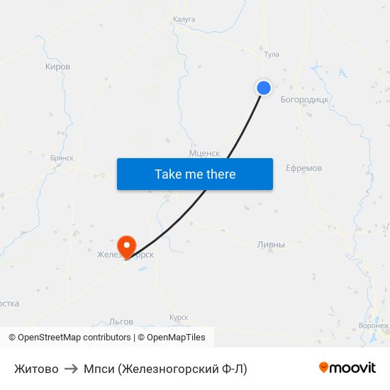 Житово to Мпси (Железногорский Ф-Л) map