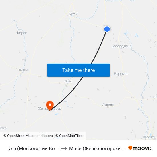 Тула (Московский Вокзал) to Мпси (Железногорский Ф-Л) map