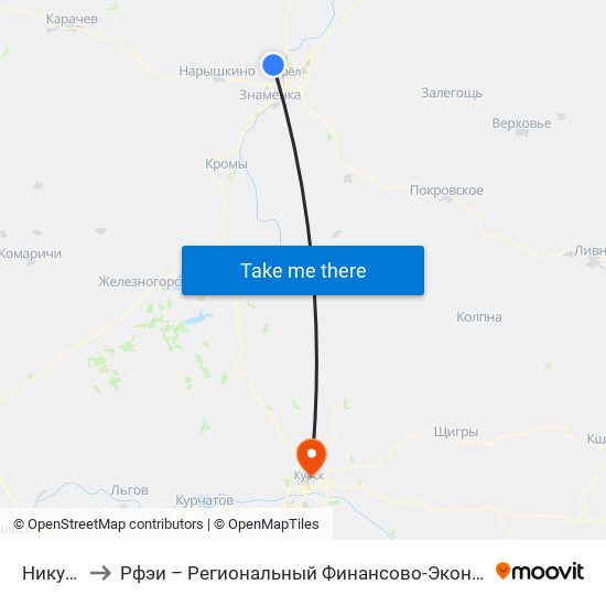 Никуличи to Рфэи – Региональный Финансово-Экономический Институт map