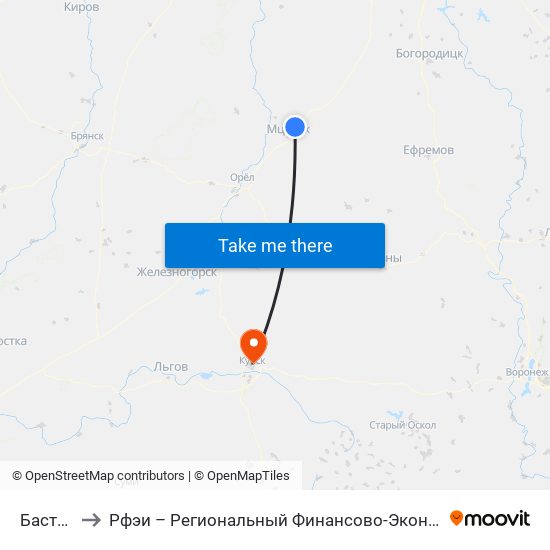 Бастыево to Рфэи – Региональный Финансово-Экономический Институт map
