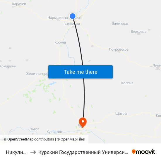 Никуличи to Курский Государственный Университет map