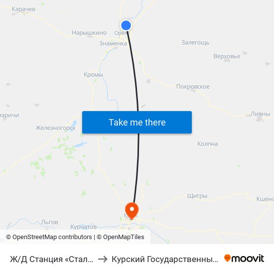 Ж/Д Станция «Стальной Конь» to Курский Государственный Университет map