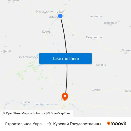 Строительное Управление №5 to Курский Государственный Университет map
