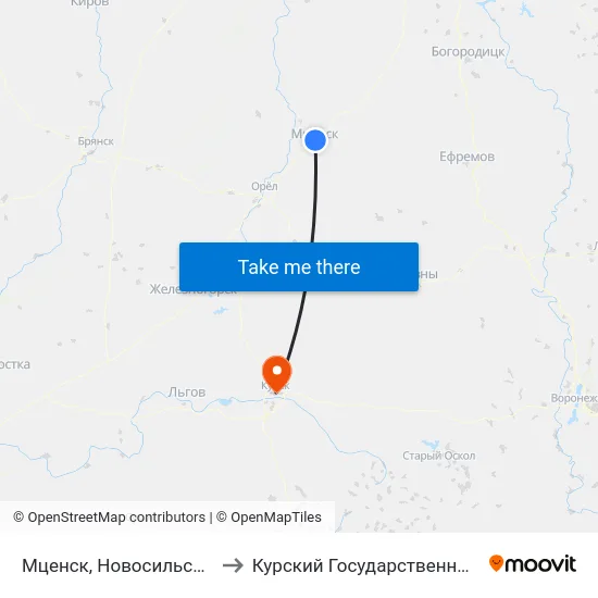 Мценск, Новосильский Переулок to Курский Государственный Университет map