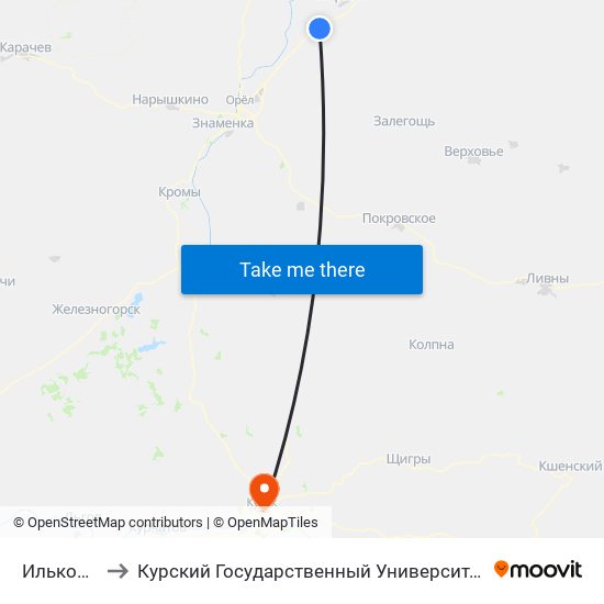 Ильково to Курский Государственный Университет map
