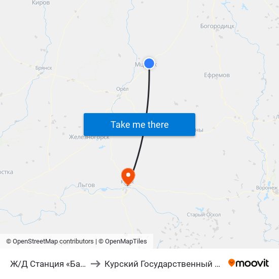 Ж/Д Станция «Бастыево» to Курский Государственный Университет map