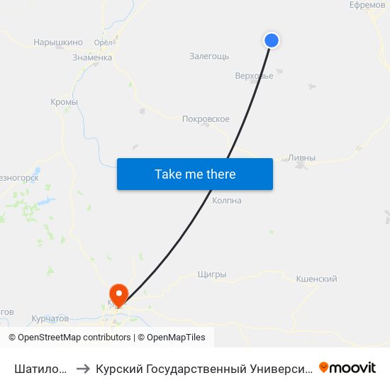 Шатилово to Курский Государственный Университет map