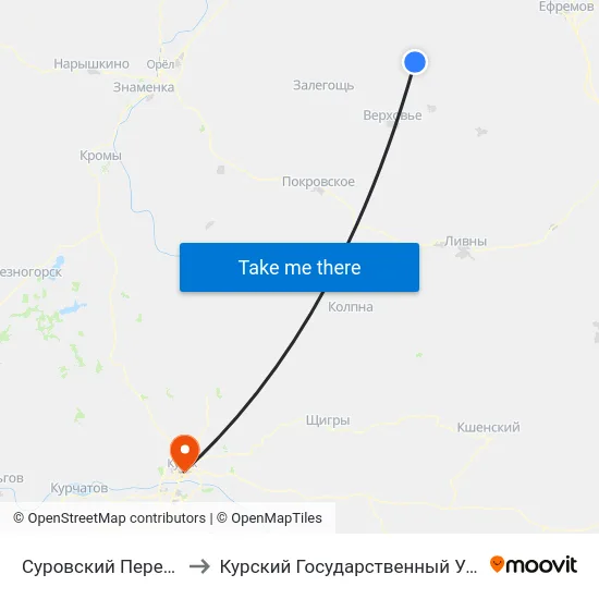 Суровский Перекрёсток to Курский Государственный Университет map