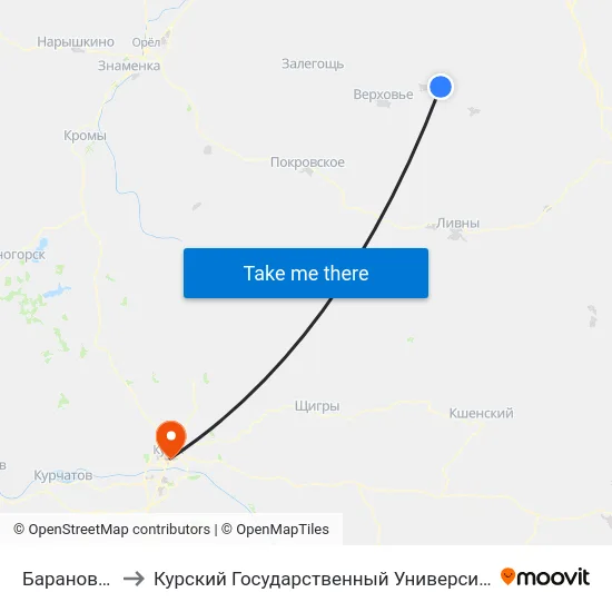 Барановка to Курский Государственный Университет map