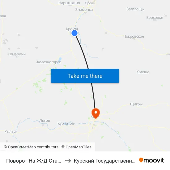 Поворот На Ж/Д Станцию «Кромы» to Курский Государственный Университет map