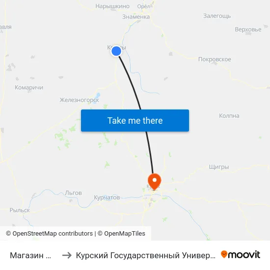 Магазин №45 to Курский Государственный Университет map