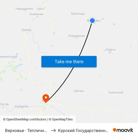 Верховье - Тепличное Хозяйство to Курский Государственный Университет map