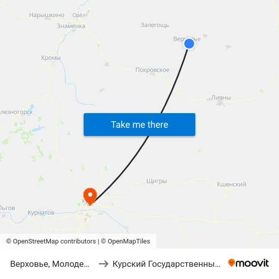 Верховье, Молодежная Улица to Курский Государственный Университет map