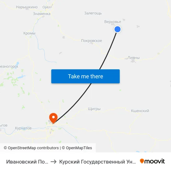 Ивановский Поворот to Курский Государственный Университет map