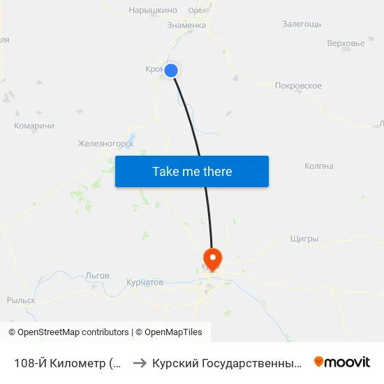 108-Й Километр (Шумаково) to Курский Государственный Университет map
