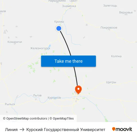 Линия to Курский Государственный Университет map