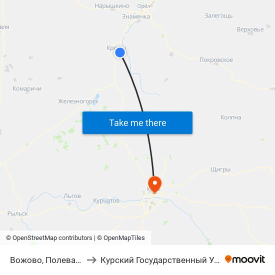 Вожово, Полевая Улица to Курский Государственный Университет map