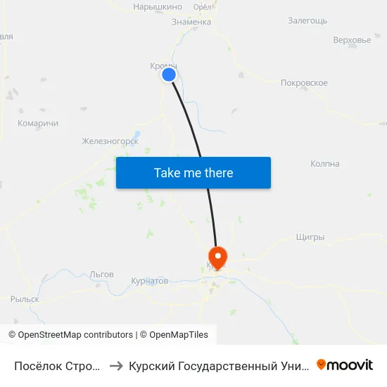 Посёлок Строитель to Курский Государственный Университет map