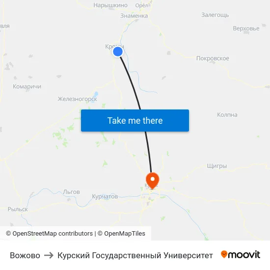Вожово to Курский Государственный Университет map