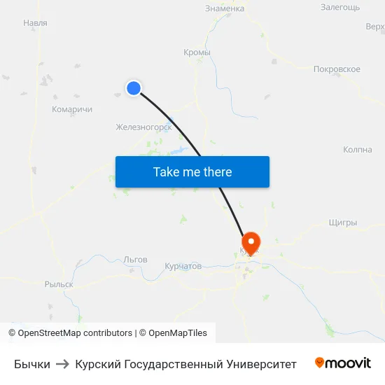 Бычки to Курский Государственный Университет map