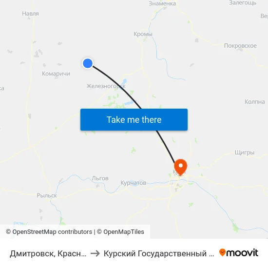 Дмитровск, Красная Улица to Курский Государственный Университет map