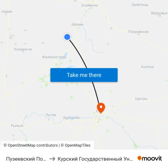 Пузеевский Поворот to Курский Государственный Университет map
