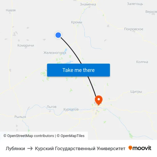 Лубянки to Курский Государственный Университет map