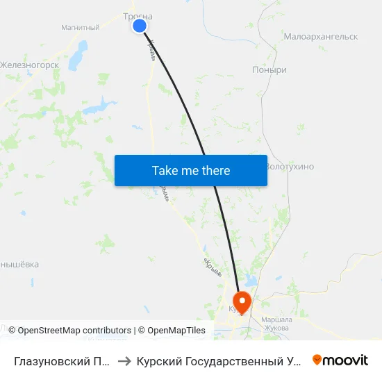 Глазуновский Поворот to Курский Государственный Университет map