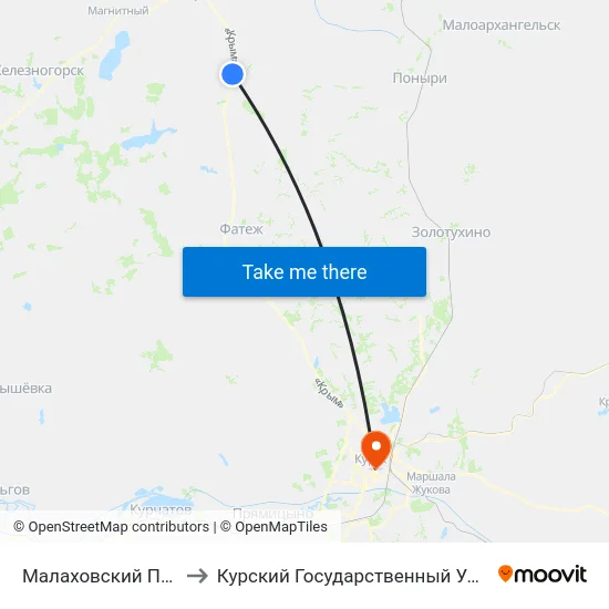 Малаховский Поворот to Курский Государственный Университет map