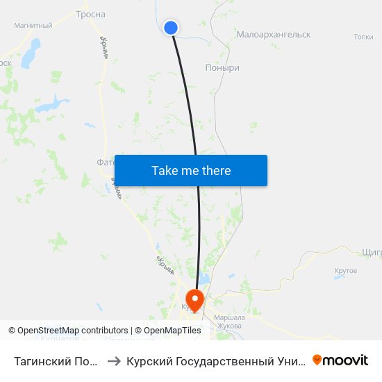 Тагинский Посёлок to Курский Государственный Университет map