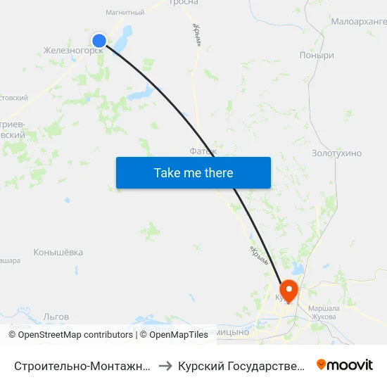Строительно-Монтажное Управление №6 to Курский Государственный Университет map