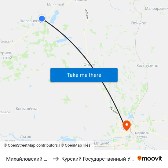 Михайловский Посёлок to Курский Государственный Университет map