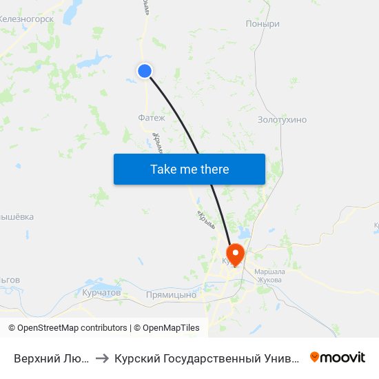 Верхний Любаж to Курский Государственный Университет map