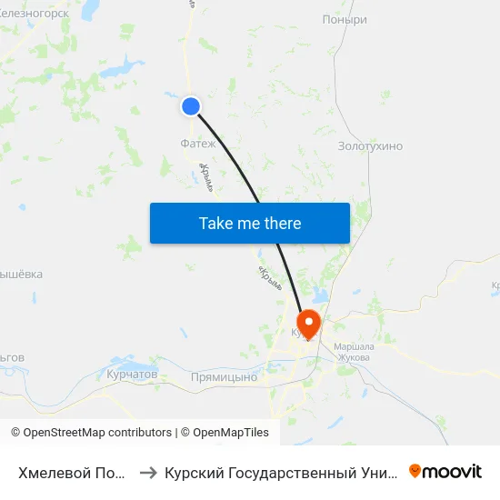 Хмелевой Поворот to Курский Государственный Университет map