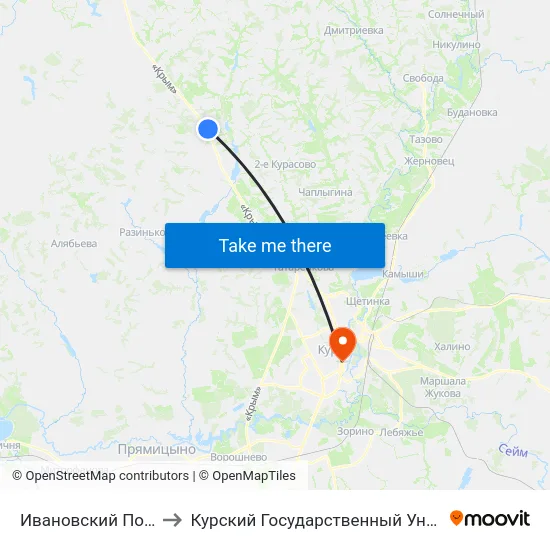 Ивановский Поворот to Курский Государственный Университет map